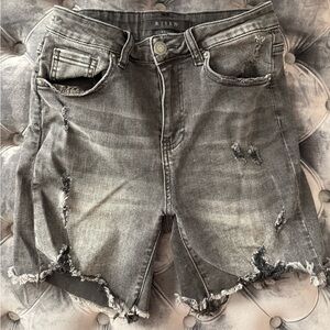 Risen Women's Frayed Black Denim Shorts